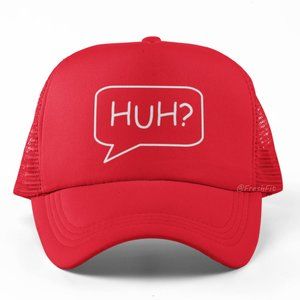 🆕Huh? Foam Trucker Hat Mesh Snapback Cap Red